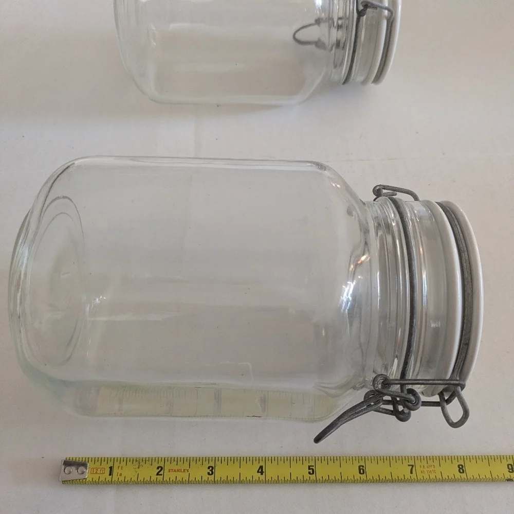 Vintage Glass Storage Jars With Snap Lids. Set Of 3